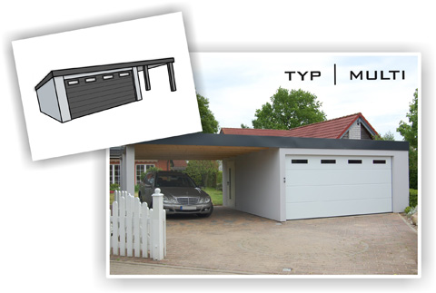 Systembox Garagen Typ Multi - Garagen-Carport-Kombination