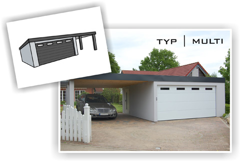Systembox Garagen Typ Multi - Garagen-Carport-Kombination Systembox Garagen Typ Multi - Garagen-Carport-Kombination