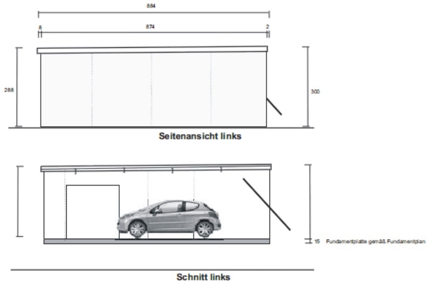 Fertiggarage Seitenansicht links