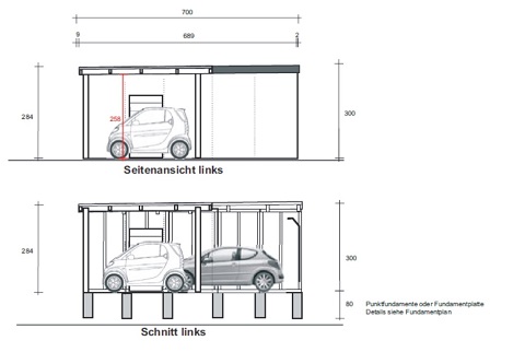 Fertiggarage von links