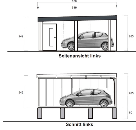 Fertiggaragen Seitenansicht links