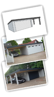 Systembox Garagen Typ Multi als 
Garagen-Carport-Kombination